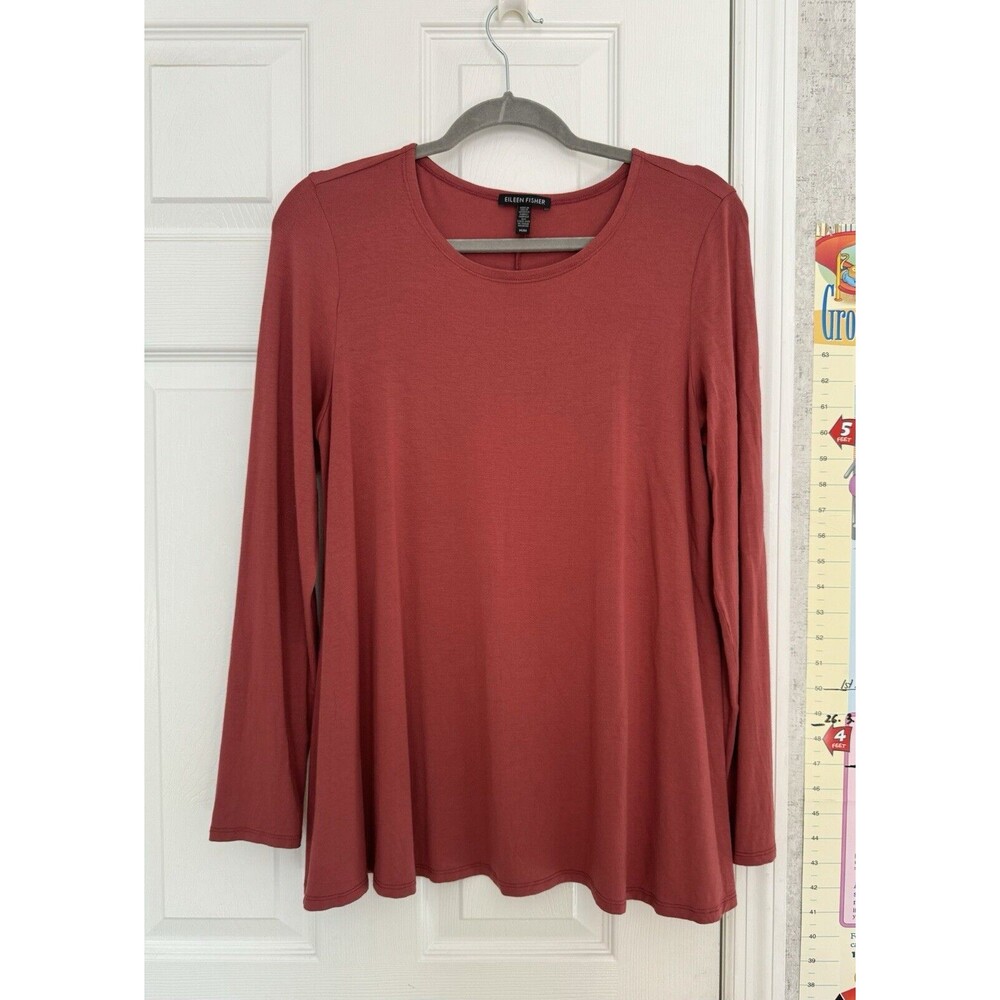 Eileen Fisher Spandex Women’s Top Stretch Long Sleeves Medium Burgundy Red